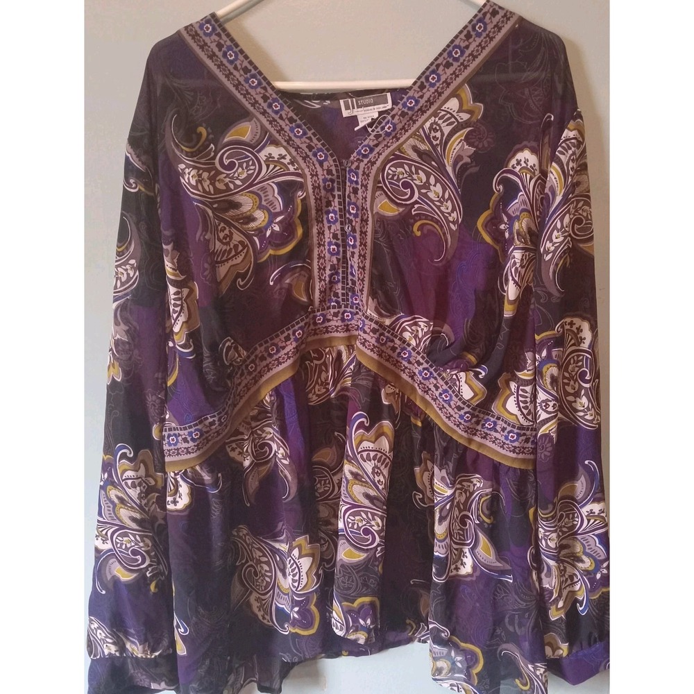 Purple Paisley V-Neck Women's Blouse